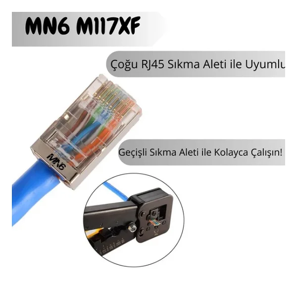 MN6 M117XF Cat6 jack/35 Adet-Metal EZ/Yeni Nesil rj45 cat6-8P/8C AÇIK UÇLU/Cat6 Konnektör - Görsel 5