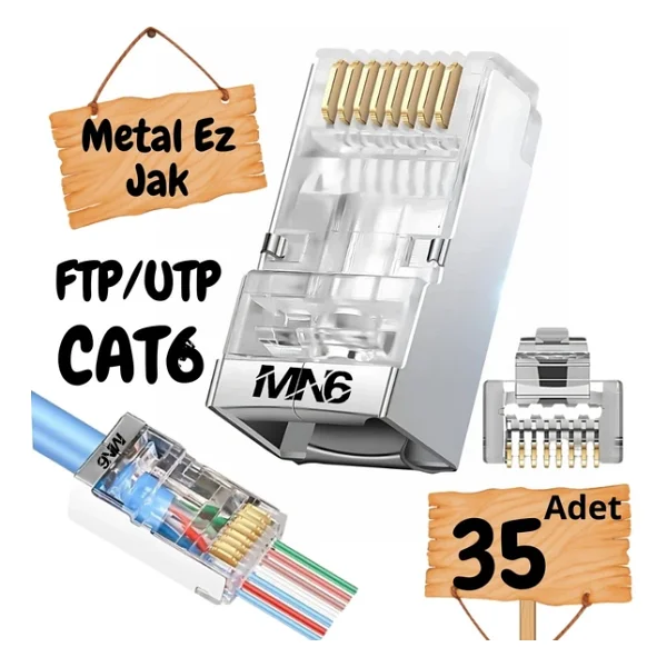 MN6 M117XF Cat6 jack/35 Adet-Metal EZ/Yeni Nesil rj45 cat6-8P/8C AÇIK UÇLU/Cat6 Konnektör - Görsel 2