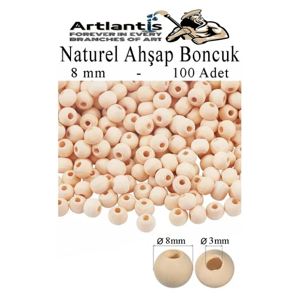Naturel Ahşap Boncuk 8mm 100 lü 1 Paket Ham Boyanabilir Ahşap Yuvarlak Doğal Boncuklar Takı Tasarım Ektinlik Kreş Okul - Görsel 2