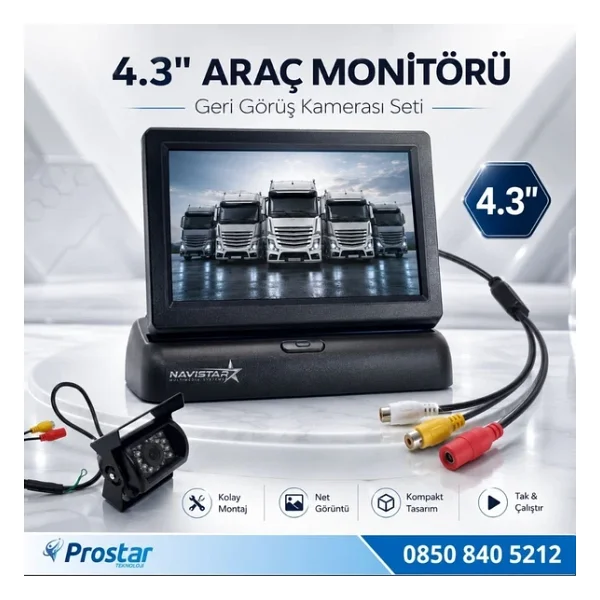 4.5 inç TFT LCD Araç Monitörü Ekran + 1 adet Geri Görüş Kamerası Büyük boy Dahil Set - Görsel 2