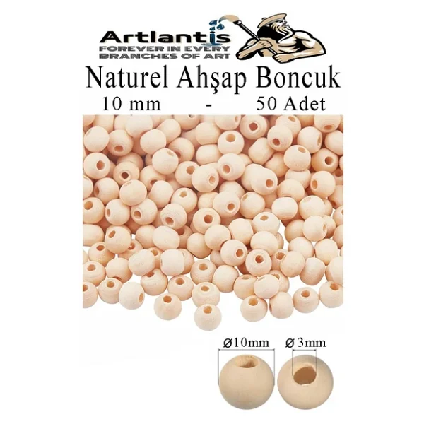 Naturel Ahşap Boncuk 10Mm 50 Li 1 Paket Ham Boyanabilir Ahşap Yuvarlak Doğal Boncuklar Takı Tasarım Ektinlik Kreş Okul - Görsel 2