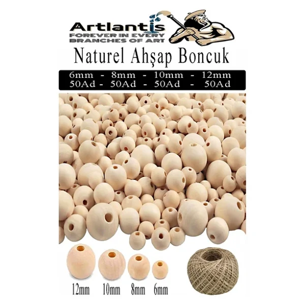 Naturel Ahşap Boncuk 200 Lü 1 Paket Jüt İpi Ham Boyanabilir Ahşap Yuvarlak Doğal Boncuklar Takı Tasarım Ektinlik Kreş - Görsel 2