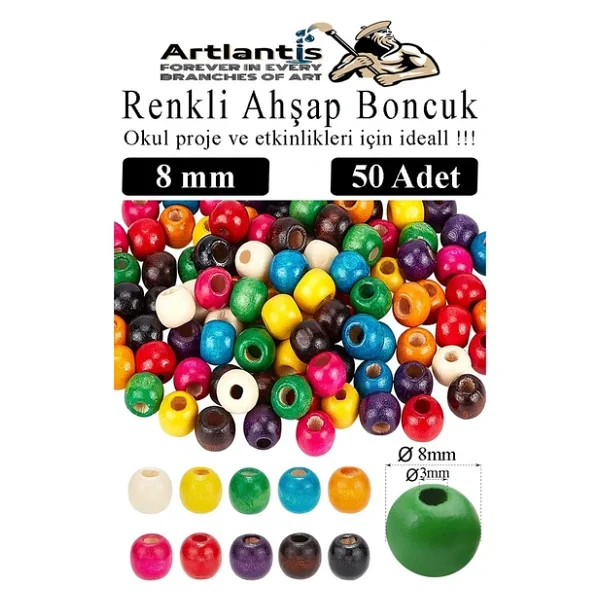 Renkli Ahşap Boncuk 8Mm 50 Li 1 Paket Renkli Ahşap Boyalı Yuvarlak Doğal Boncuklar Saç Takı Tasarım Ektinlik Kreş Okul - Görsel 2