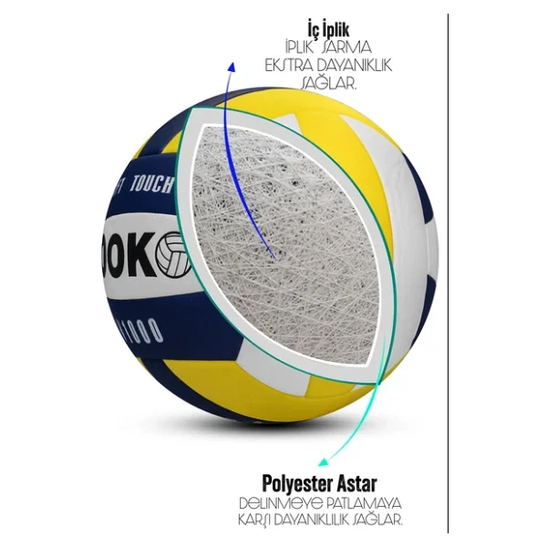 SEMİ-PRO Voleybol Topu Lamineli Beton Zemin SoftTouch İç-Dış Mekana Uygun 8 Panel Sarı-Mavi V1000 - Görsel 5