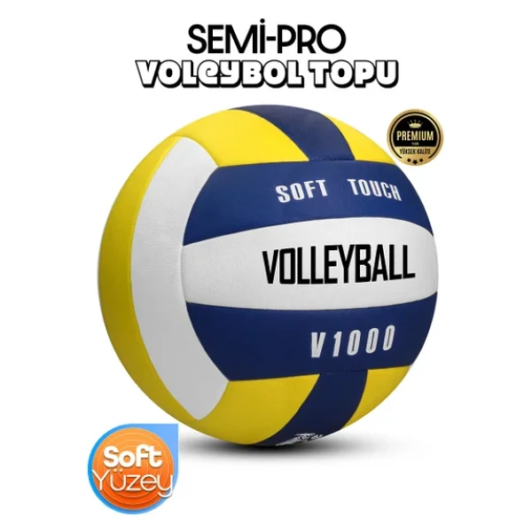 SEMİ-PRO Voleybol Topu Lamineli Beton Zemin SoftTouch İç-Dış Mekana Uygun 8 Panel Sarı-Mavi V1000 - Görsel 2