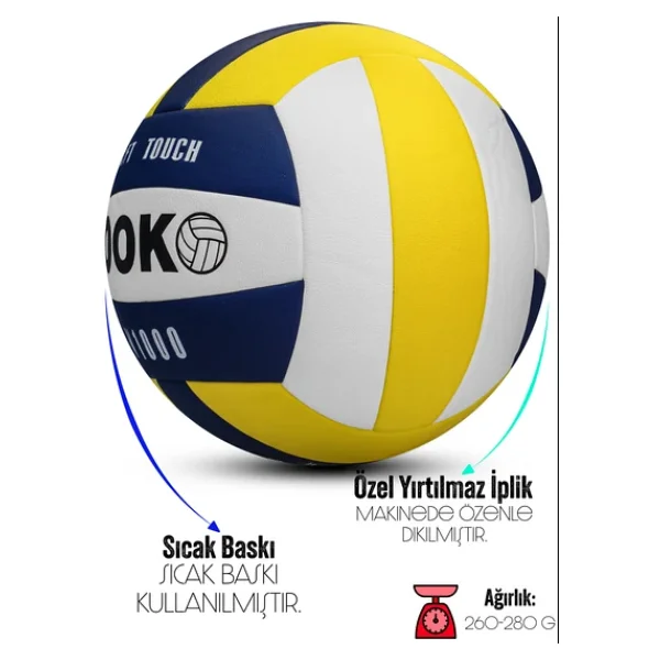 SEMİ-PRO Voleybol Topu Lamineli Beton Zemin SoftTouch İç-Dış Mekana Uygun 8 Panel Sarı-Mavi V1000 - Görsel 4