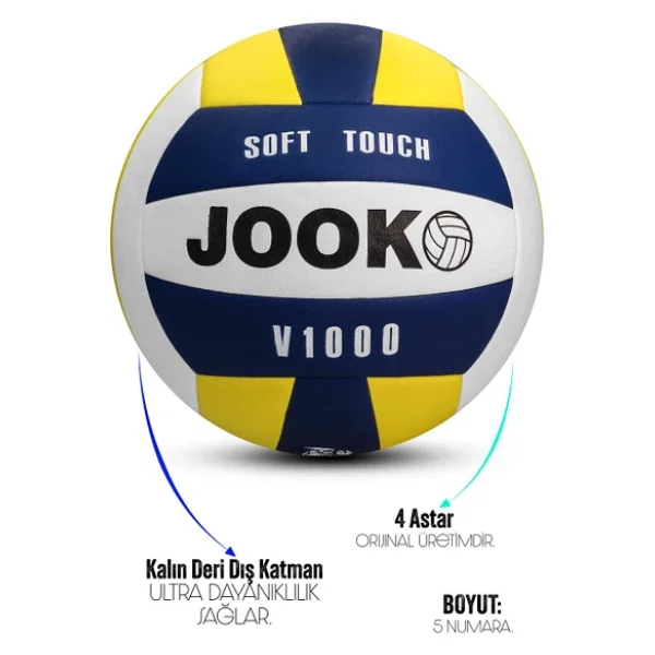 SEMİ-PRO Voleybol Topu Lamineli Beton Zemin SoftTouch İç-Dış Mekana Uygun 8 Panel Sarı-Mavi V1000 - Görsel 3