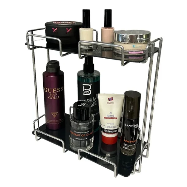 2 Katlı 28x14 Gümüş Banyo ve Kozmetik Düzenleyici - Çift Katlı Sunum ve Servis Tepsisi - Görsel 9