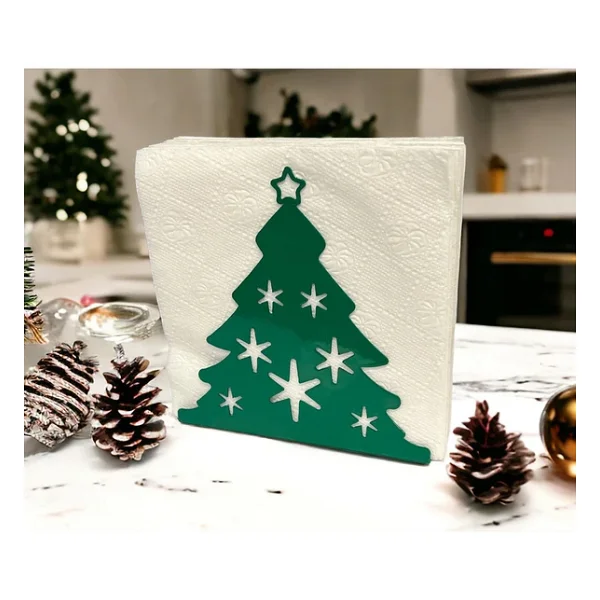 Çam Ağacı Temalı Yeşil Metal Peçetelik Yılbaşı Noel - Görsel 4