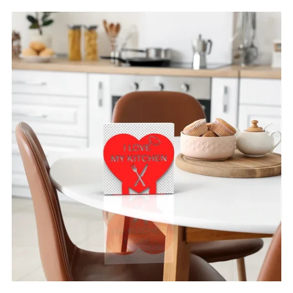 "I LOVE MY KITCHEN" Temalı Metal Peçetelik Kırmızı Kalp Şeklinde - Görsel 7