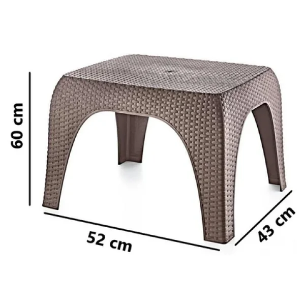 Omnipazar Sy-2590 Hasır Desen Plastik Bahçe Balkon Plaj Şezlong Sehpa 4'Lü Set Kahverengi - Görsel 2