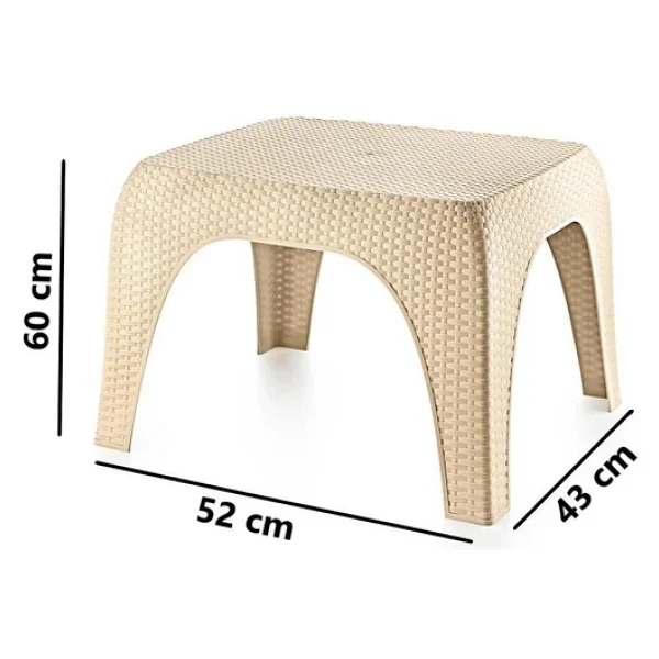 Omnipazar Sy-2590 Hasır Desen Plastik Bahçe Balkon Plaj Şezlong Sehpa 4'Lü Set Bej - Görsel 2