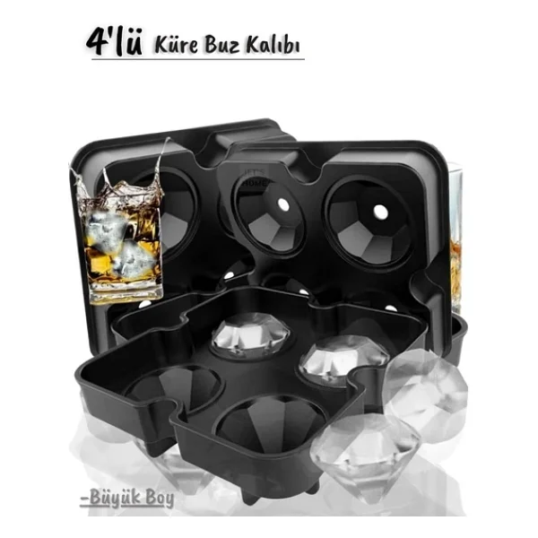 4'lü Elmas Buz Kalıbı Silikon Elmas Çikolata Kalıbı Siyah 47X38 mm - Görsel 6