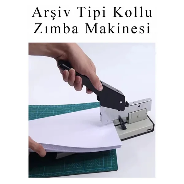 Büyük Boy Zımba Makinesi 1 Adet Arşiv Tipi Zımba Makinası 100 Sayfa Kapasiteli Zımba Teli Hediyeli Kollu Zımba Makinası - Görsel 4