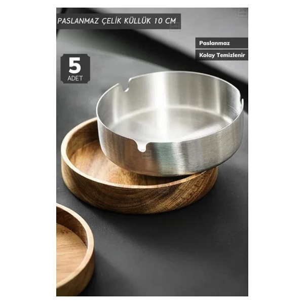 5'li Set Skoçlu Küllük 10 cm Paslanmaz Çelik Kül Tablası Sigara Küllüğü - Görsel 2