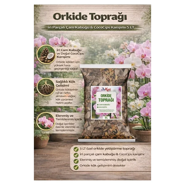 Bykurt 5L Orkide Toprağı İri Parçalı Çam Kabuğu & Cococips Karışımı Elenmiş Ve Temizlenmiş - Görsel 3