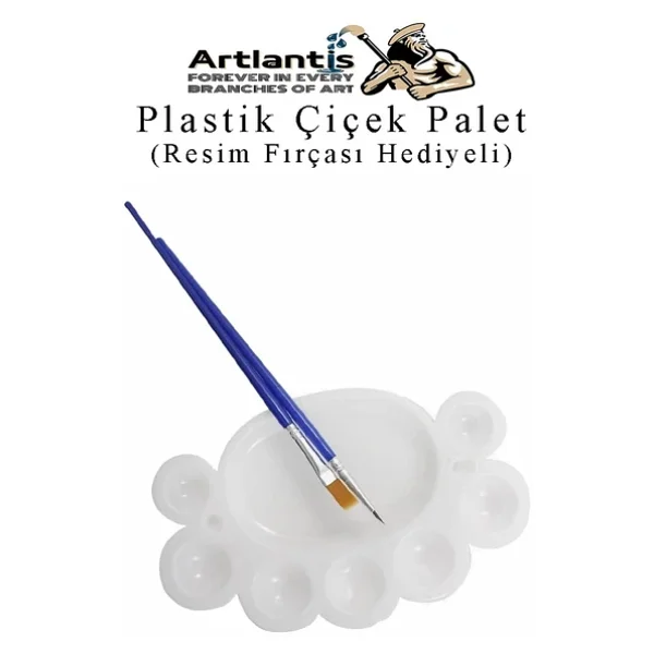 Plastik Çiçek Palet 2 Adet Çiçek Boya Paleti 8 Hazneli 17 Cm Resim Boyama Paleti Fırça Hediyeli Sanatsal Hobi - Görsel 2