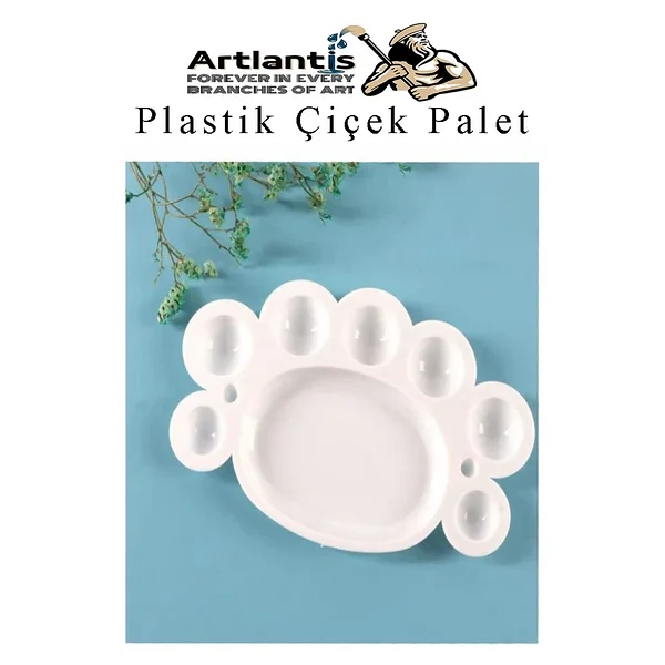 Plastik Çiçek Palet 2 Adet Çiçek Boya Paleti 8 Hazneli 17 Cm Resim Boyama Paleti Fırça Hediyeli Sanatsal Hobi - Görsel 4