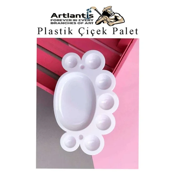 Plastik Çiçek Palet 1 Adet Çiçek Boya Paleti 8 Hazneli 17 Cm Resim Boyama Paleti Fırça Hediyeli Sanatsal Hobi - Görsel 5