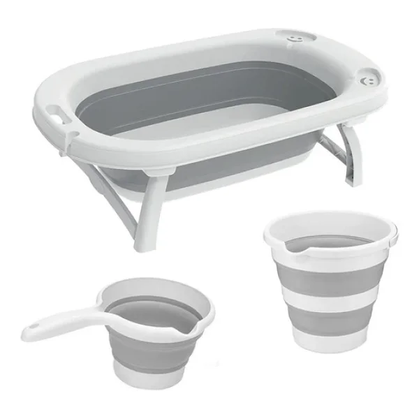 Omnipazar Ak-779 Katlanır Bebek Yıkama Banyo Küvet 3'Lü Set Beyaz-Gri - Görsel 2