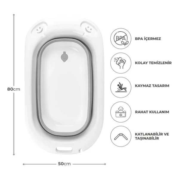 Omnipazar Ak-779 Katlanır Bebek Yıkama Banyo Küvet 3'Lü Set Beyaz-Gri - Görsel 6