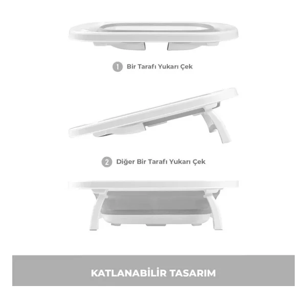 Omnipazar Ak-779 Katlanır Bebek Yıkama Banyo Küvet 3'Lü Set Beyaz-Gri - Görsel 3