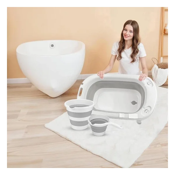 Omnipazar Ak-779 Katlanır Bebek Yıkama Banyo Küvet 3'Lü Set Beyaz-Gri - Görsel 4
