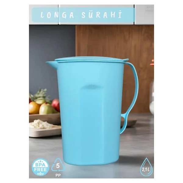 Longa Sürahi PP-5 Kokusuz Sürahi Açık Mavi Sürahi Bpa Free 2,1 L - Görsel 2