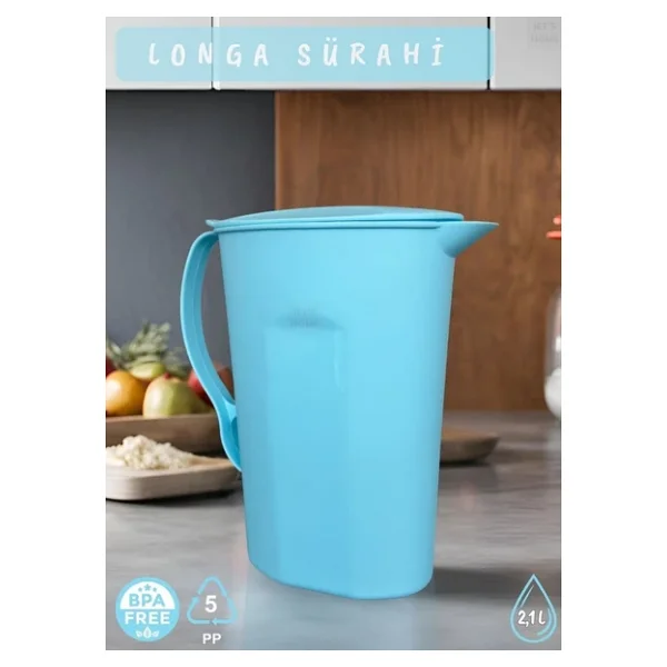Longa Sürahi PP-5 Kokusuz Sürahi Açık Mavi Sürahi Bpa Free 2,1 L - Görsel 3