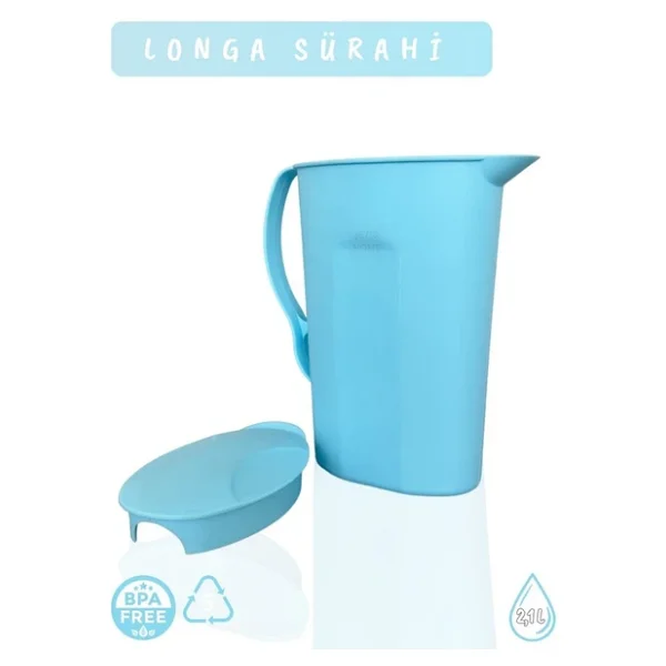 Longa Sürahi PP-5 Kokusuz Sürahi Açık Mavi Sürahi Bpa Free 2,1 L - Görsel 4