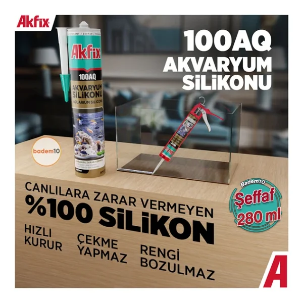 Akfix 100AQ SA080 280 ml Şeffaf Akvaryum Silikonu - Görsel 4