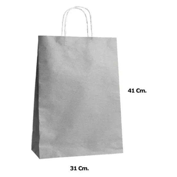Büküm Saplı Kraft Kağıt Karton Hediyelik Çanta Poşet Torba - Gri - 31X41 Cm. - 50 Adet - Görsel 2
