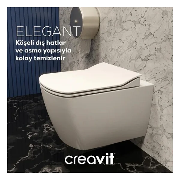 Creavit Elegant Rim-Off Asma Klozet + Yavaş Kapanır Kapak + Vitra Gömme Rezervuar Set - Görsel 8