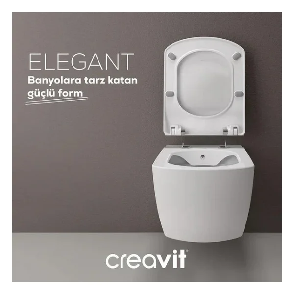 Creavit Elegant Rim-Off Asma Klozet + Yavaş Kapanır Kapak + Vitra Gömme Rezervuar Set - Görsel 10