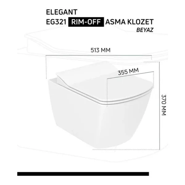 Creavit Elegant Rim-Off Asma Klozet + Yavaş Kapanır Kapak + Vitra Gömme Rezervuar Set - Görsel 7