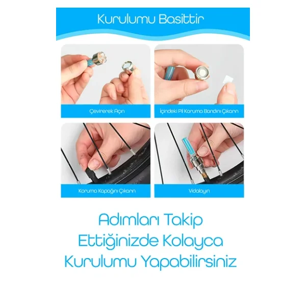2Li Hareket Sensörlü Bisiklet Teker Işığı Led Araba Motor Tekerlek Lambası Sibop Kapağı Kırmızı 3972 - Görsel 7