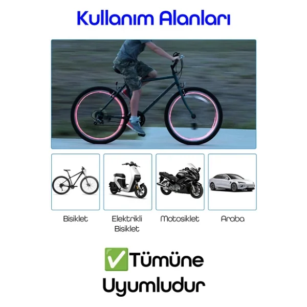 2Li Hareket Sensörlü Bisiklet Teker Işığı Led Araba Motor Tekerlek Lambası Sibop Kapağı Kırmızı 3972 - Görsel 5
