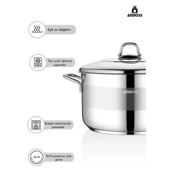 Amboss Saphire 30 cm Derin Çelik Tencere - Görsel 4