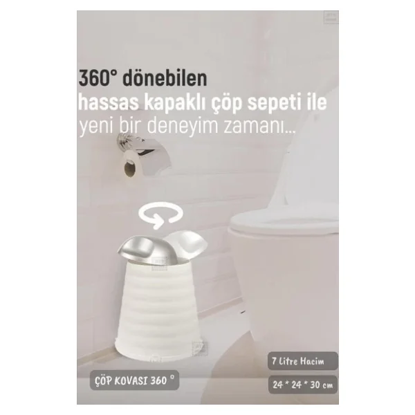 Çöp Kovası Bas-Çek Kapaklı Çöp Kutusu Banyo Çöp Kovası Beyaz 7 Litre - Görsel 2