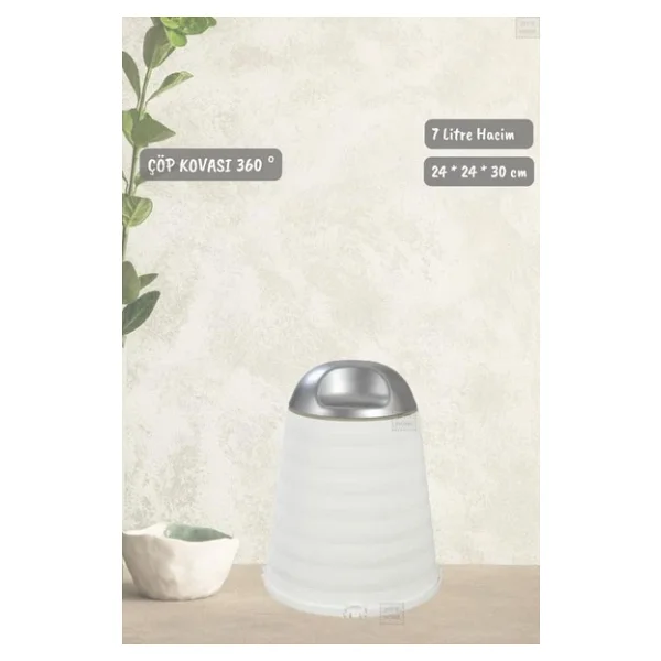 Çöp Kovası Bas-Çek Kapaklı Çöp Kutusu Banyo Çöp Kovası Beyaz 7 Litre - Görsel 3