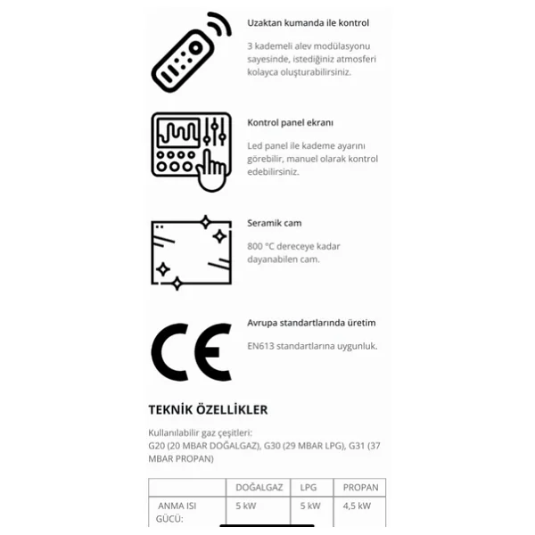 Revega H50ab Uzaktan Kumandalı Hermetik Doğalgazlı Şömine Soba Füme - Görsel 3