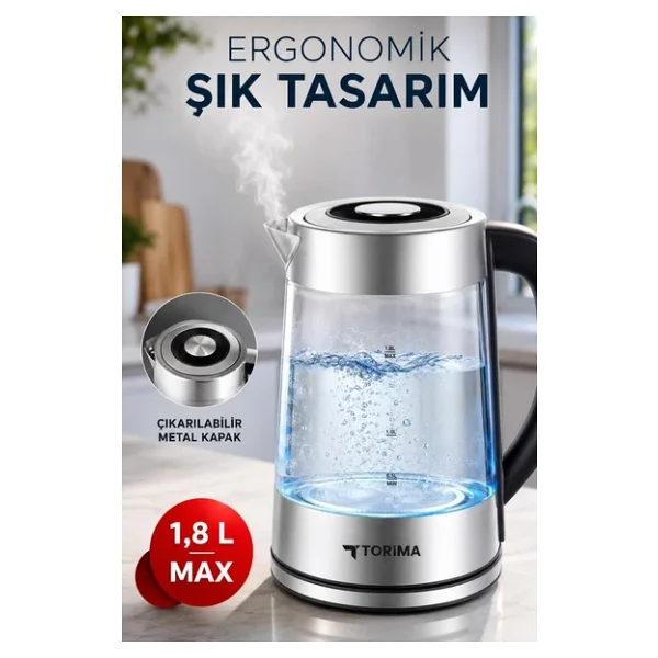 Torima TY-S888-040 1500 W 1.8 lt Cam Kettle - Görsel 10
