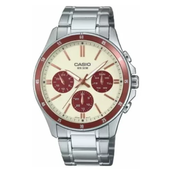Casio Standart MTP-1374D-5A2VDF Çelik Kordon Bej-Kırmızı Erkek Kol Saati - Görsel 7