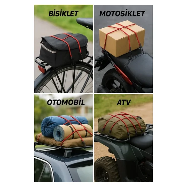 Bisiklet - Motosiklet - Otomobil - Atv Bagaj Lastiği 3lü Paket 10MM x 80 cm - Çok Renkli - Görsel 3