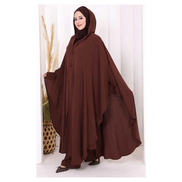 Tunik, Pantolon ve Abaya Üçlü Takım 8663 Kahverengi - Görsel 4
