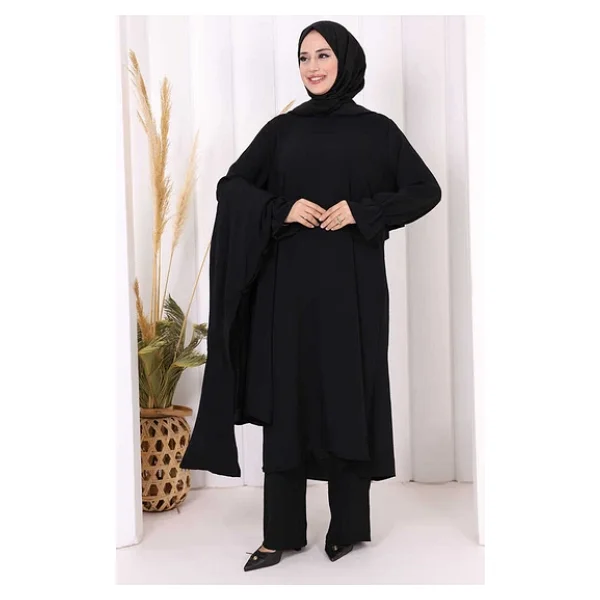 Tunik, Pantolon ve Abaya Üçlü Takım 8663 Siyah - Görsel 2