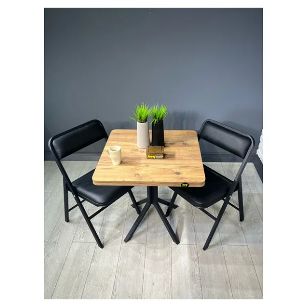 Hey Modüler Mobilya Tepe Atlantik Çam Mutfak Yemek Masası Balkon Masası Kavisli Köşe Siyah Ayak 70 Cm - Görsel 4
