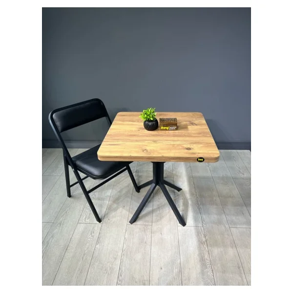 Hey Modüler Mobilya Tepe Atlantik Çam Mutfak Yemek Masası Balkon Masası Kavisli Köşe Siyah Ayak 70 Cm - Görsel 3