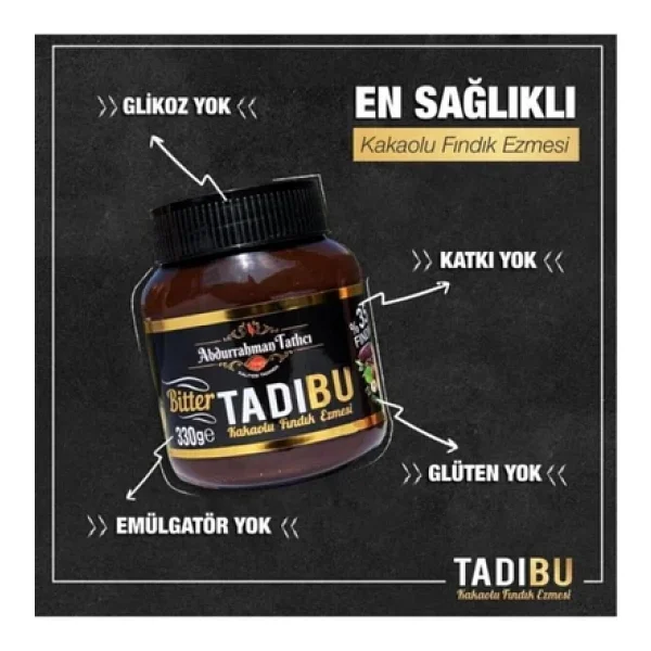 Abdurrahman Tatlıcı Tadıbu Bitter Kakaolu Fındık Ezmesi 330 gr - Görsel 7