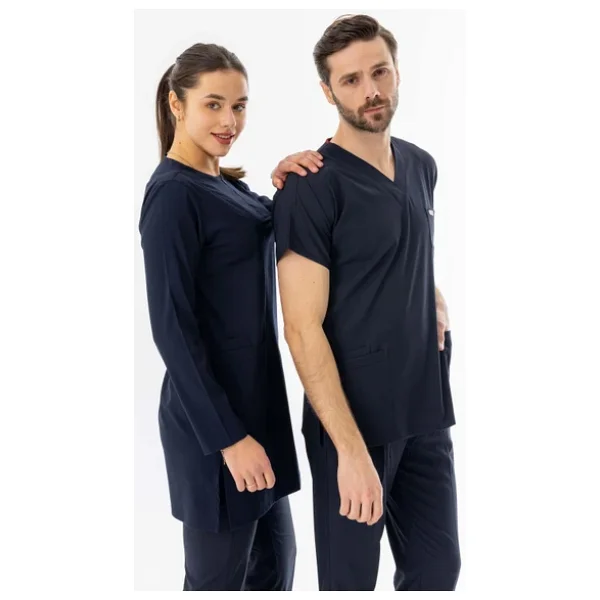 Likra Uzun Kol Doktor Hemşire Forması Alt Üst Takım Lacivert (LTST20001) - Görsel 8